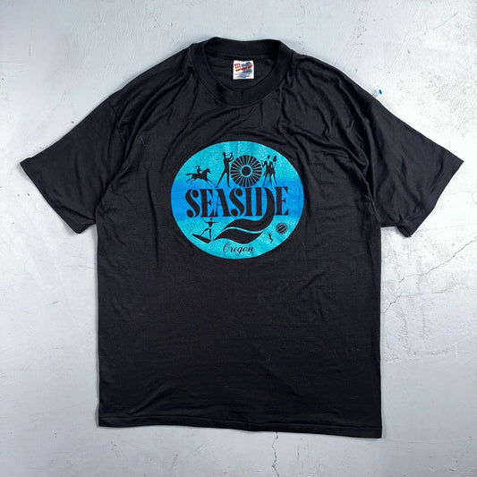 Oregon Coast Hanes 90s VTG T Shirt Seaside Ocean Fun Single Stitch 1990s Black