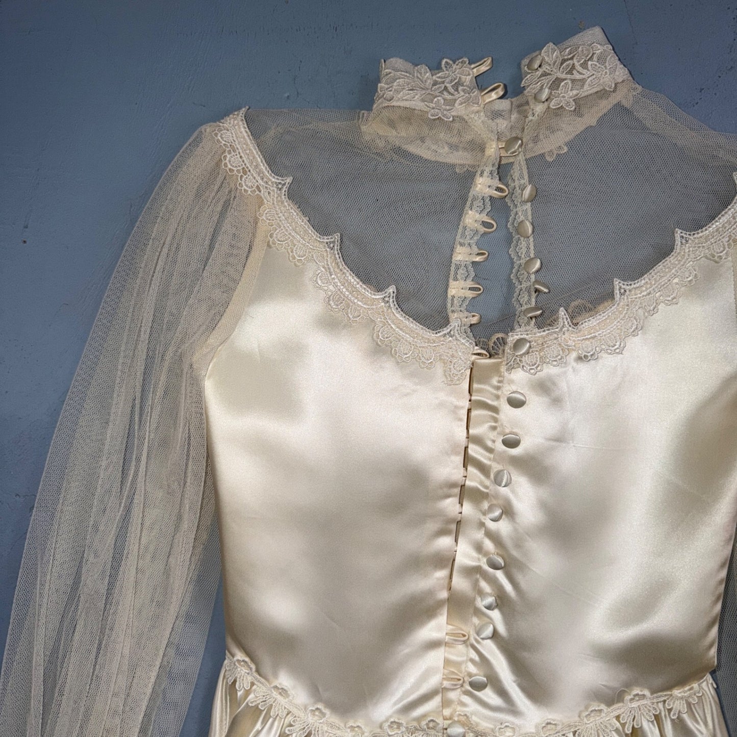 Vintage NWT 1970s GUNNE SAX Lace Prairie Wedding Dress Size 7 Hippie Boho 70s