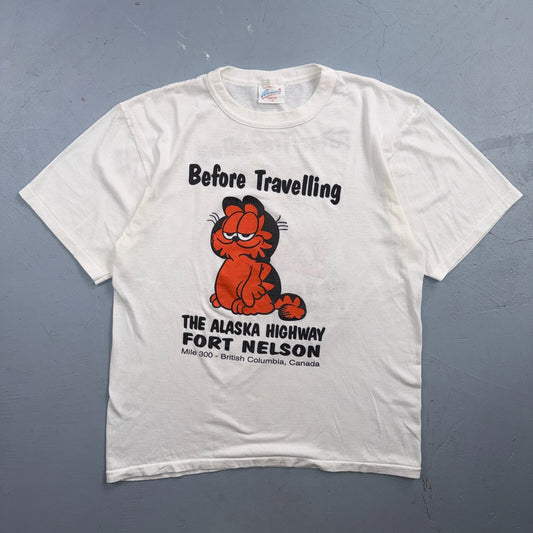 Before After Traveling Alaska VTG T Shirt Garfield Funny Cat Fort Nelson 80s BC