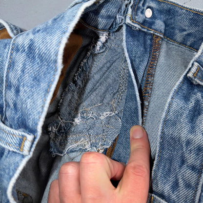 VTG Carhartt Men’s B73 DST 36x32 Double Knee Denim Jeans Workwear Thrashed