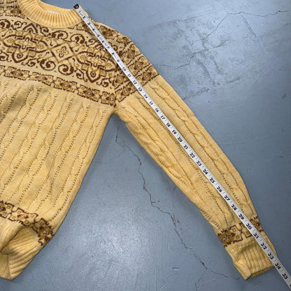 JANTZEN Vintage Sweater Pullover Patterned Cable Knit Cream Size XL Made USA