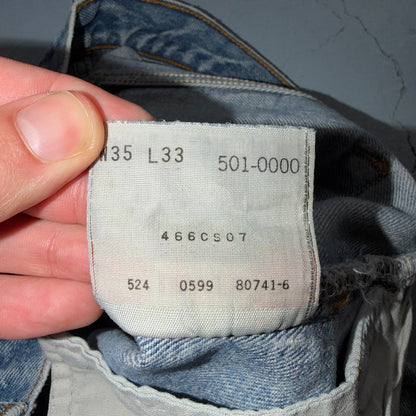 Levis 501 Vintage 90s USA XX Straight Leg Jeans Blue Light Wash 35x33 Act 34x29