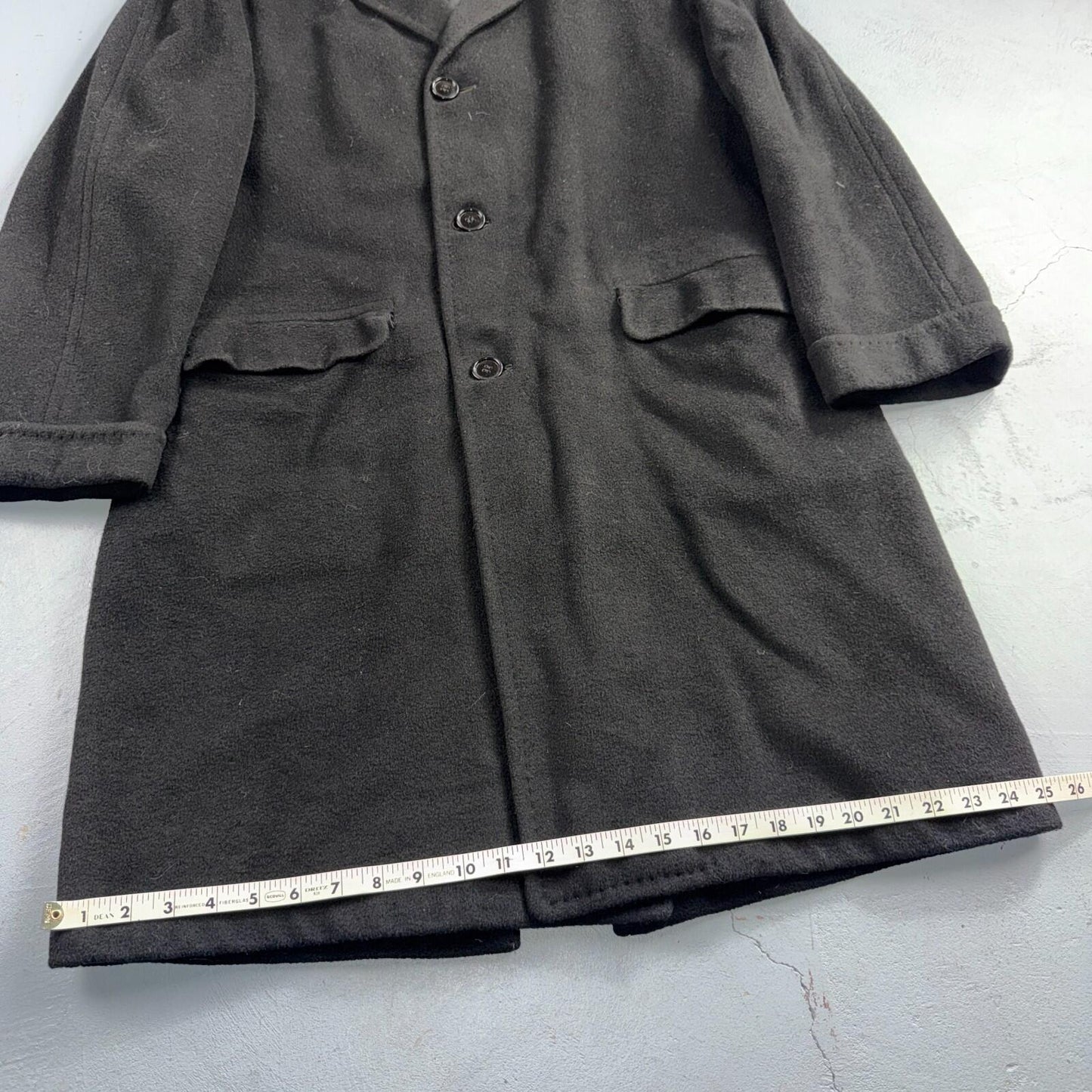 VTG 1950s 1960s Coat Trench Mens Black Wool Cashmere Rockabilly Overcoat