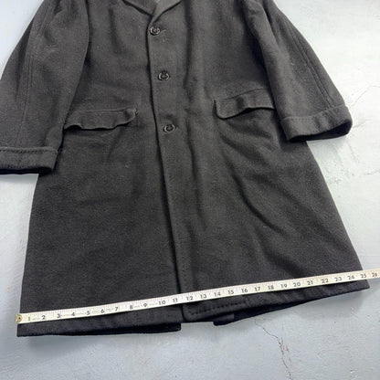VTG 1950s 1960s Coat Trench Mens Black Wool Cashmere Rockabilly Overcoat