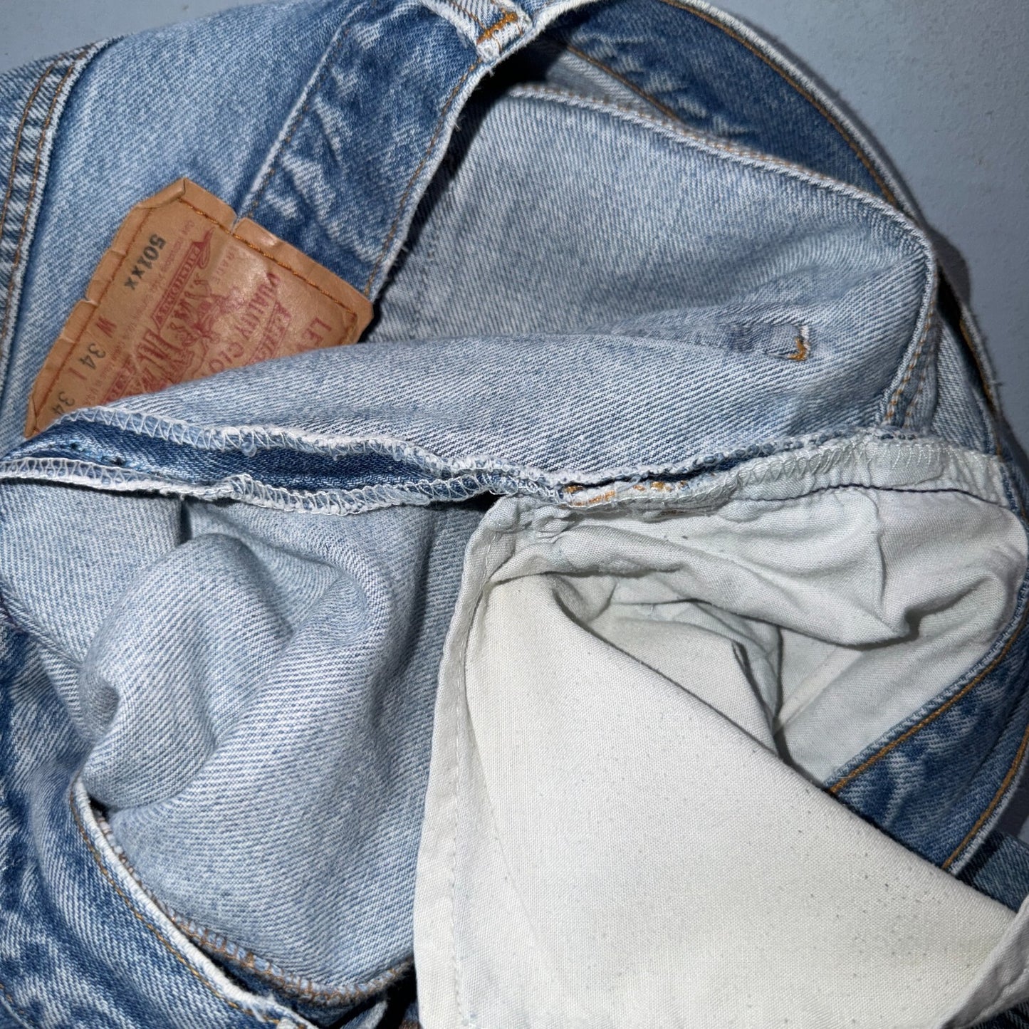 Levis 501 Vintage 90s USA XX Straight Leg Jeans Blue Light Wash 34x34 Act 32x29