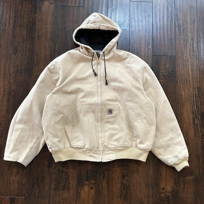 VTG 90s Carhartt Hooded Quilted Lined Tan Duck Canvas Jacket JQ295 2XL