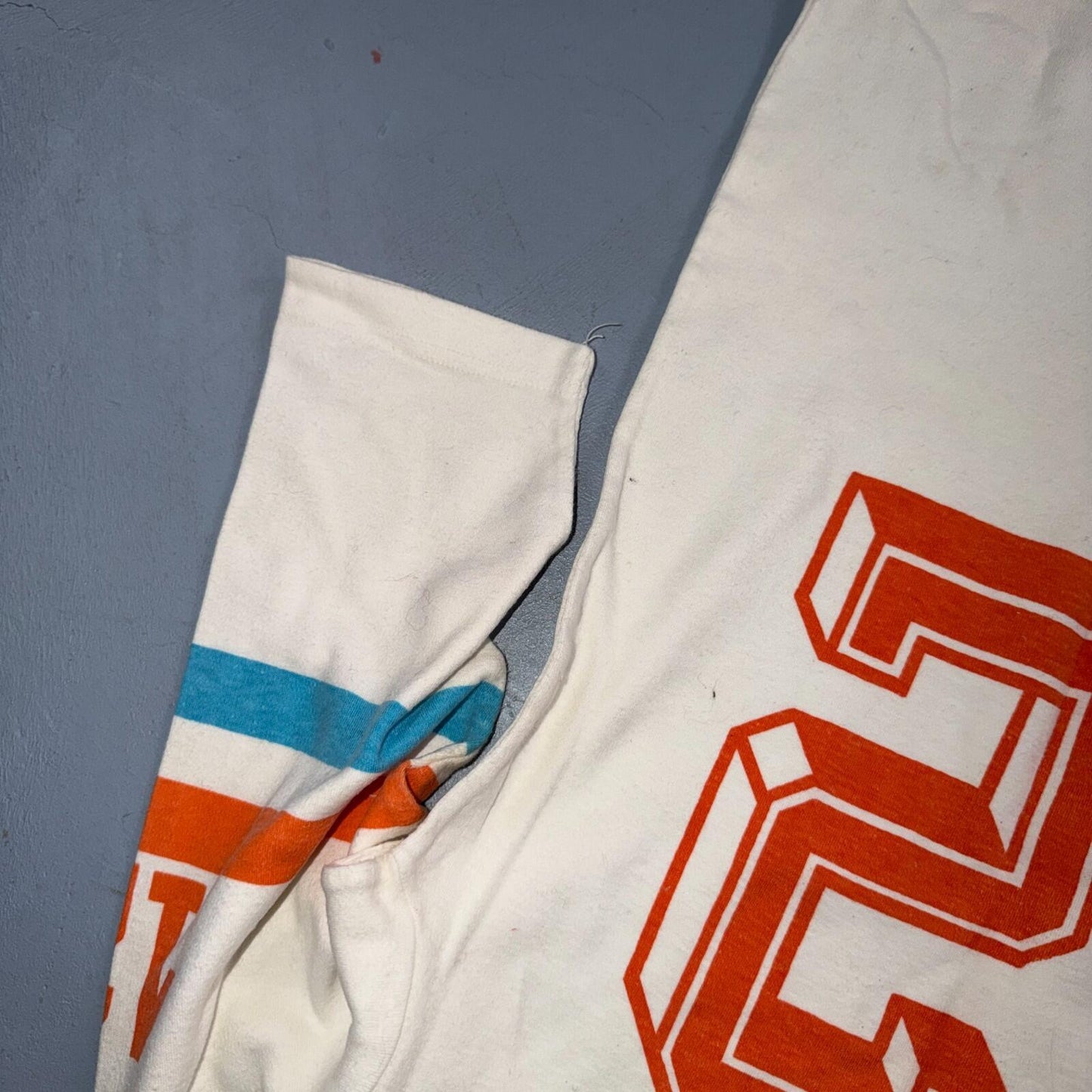Vintage 70s Ego Trix T-Shirt Jersey Raglan USA Blue Orange #12 Distressed