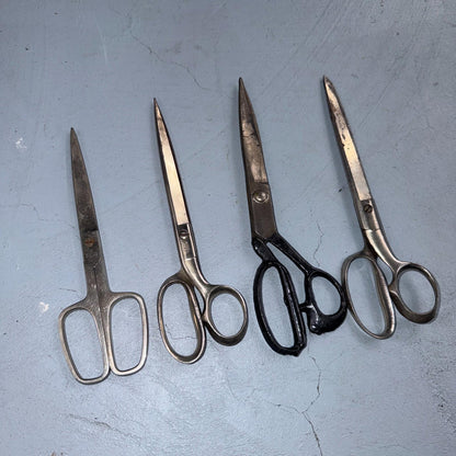 4 Pairs of Used Vintage Scissors Silver Handle Henkel Italy Steel Rare 60s