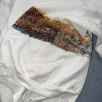 VTG 90s Wildlife Safari Tiger Sweatshirt White Tultex Made USA XL Big Cats AOP