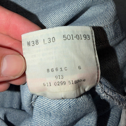 Levis 501 Vintage 90s USA XX Straight Leg Jeans Blue Light Wash 38x30 Act 37x29