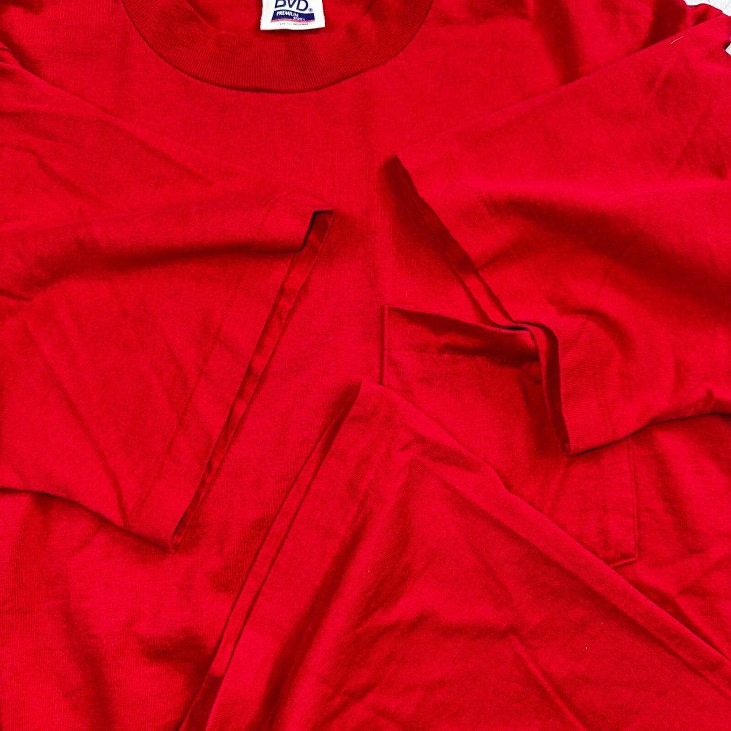 BVD 90s USA VTG T Shirt Red No Print Lot 1 Single Stitch Basic Tee Simple