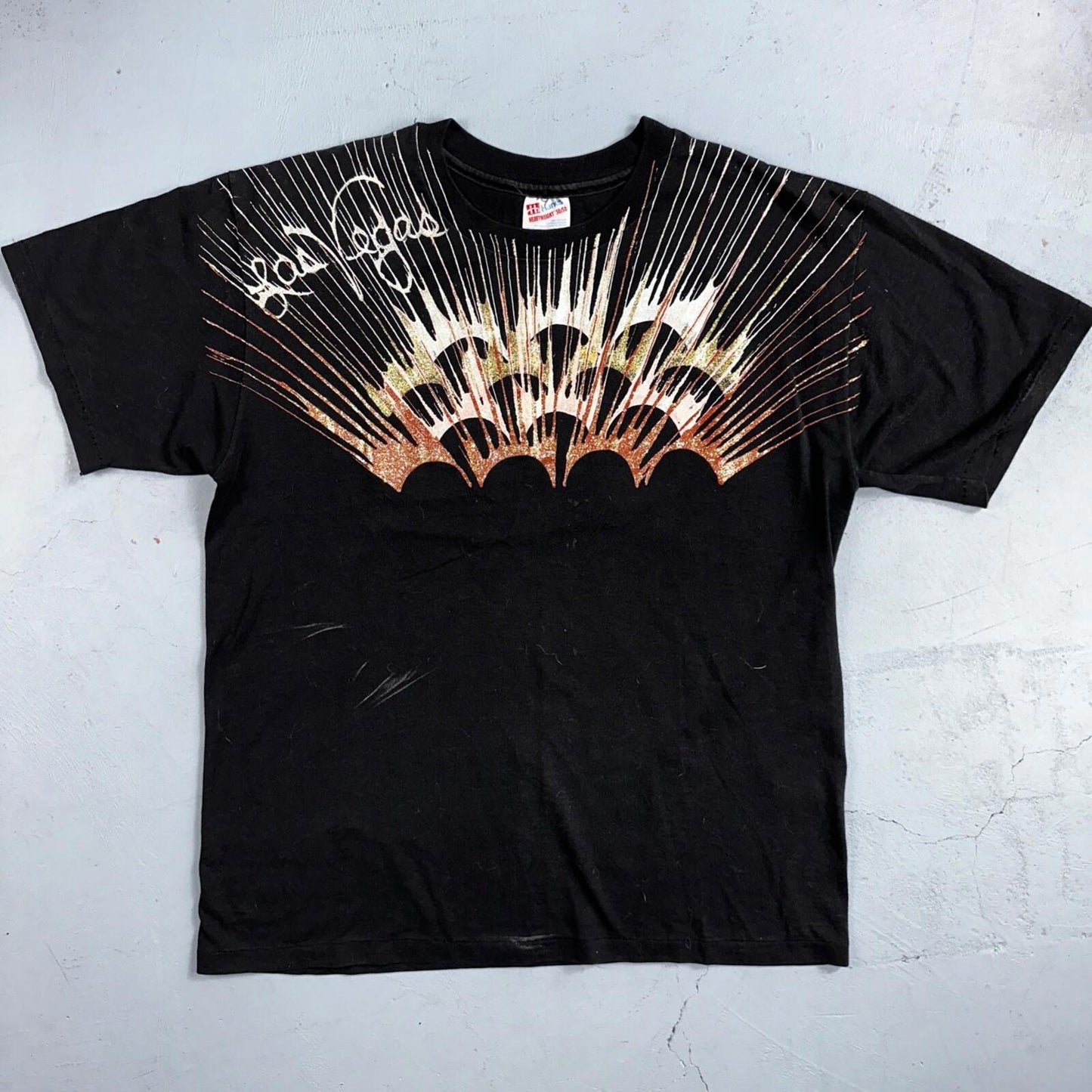 Hanes Las Vegas Nevada Glittery VTG T Shirt New Years Paint Splash Casino 90s