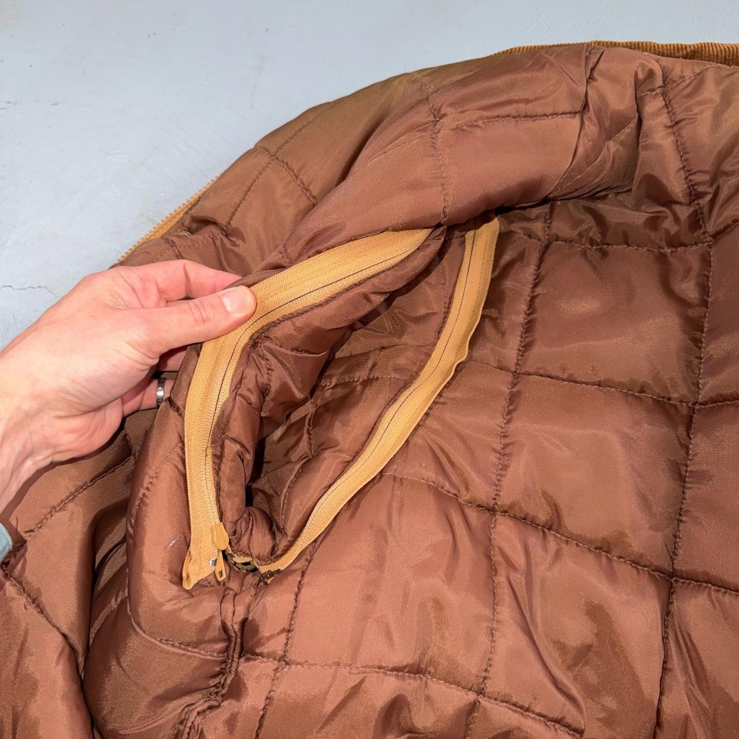 Vintage Fingerhut Fashions Puffer 1970s Brown Cream Mens Ski Coat Size XL 70s