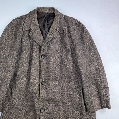 VTG 1950s 1960s Coat Trench Mens Gray Tweed Wool Rockabilly Overcoat Long Duster