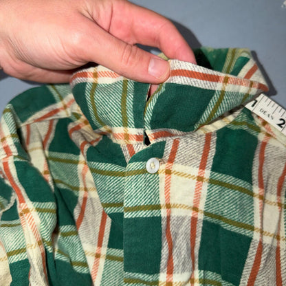 VTG 60s Penneys Towncraft Button Green Cotton Shirt Plaid Rockabilly Distressed