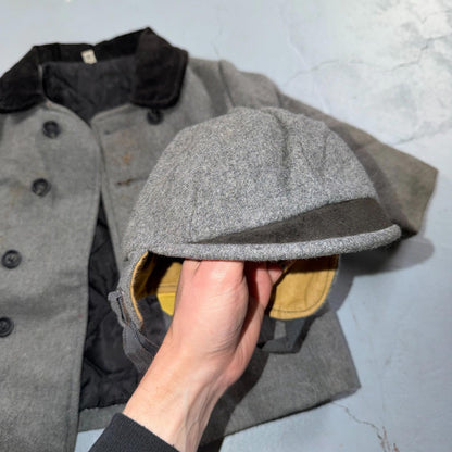 Union Made 1960s Double Breasted Coat Jacket Black Wool 2T Size 2 Toddler Hat