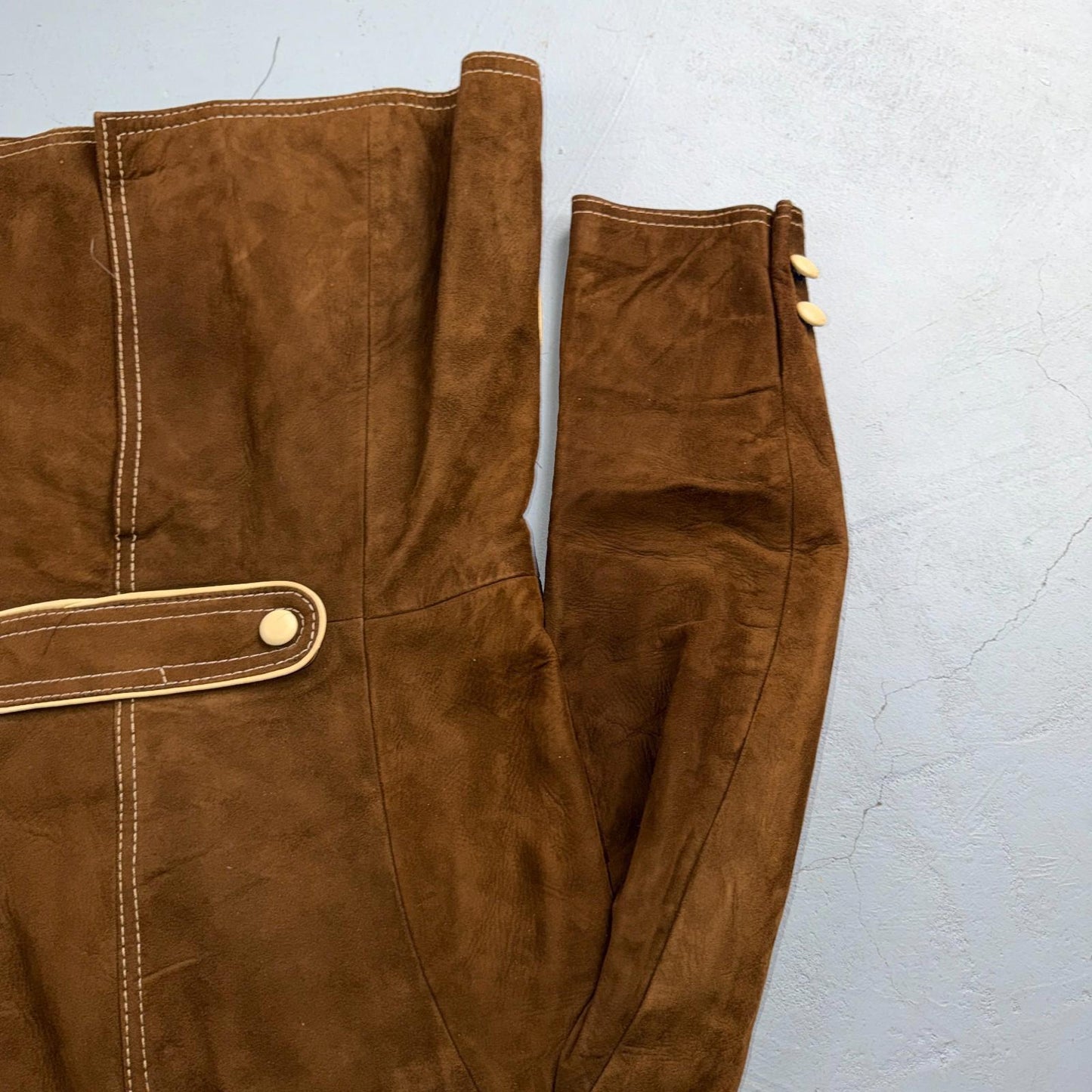VTG Penneys 70s Suede Leather Button Up Jacket Brown Boho Hippie Western Sz 12