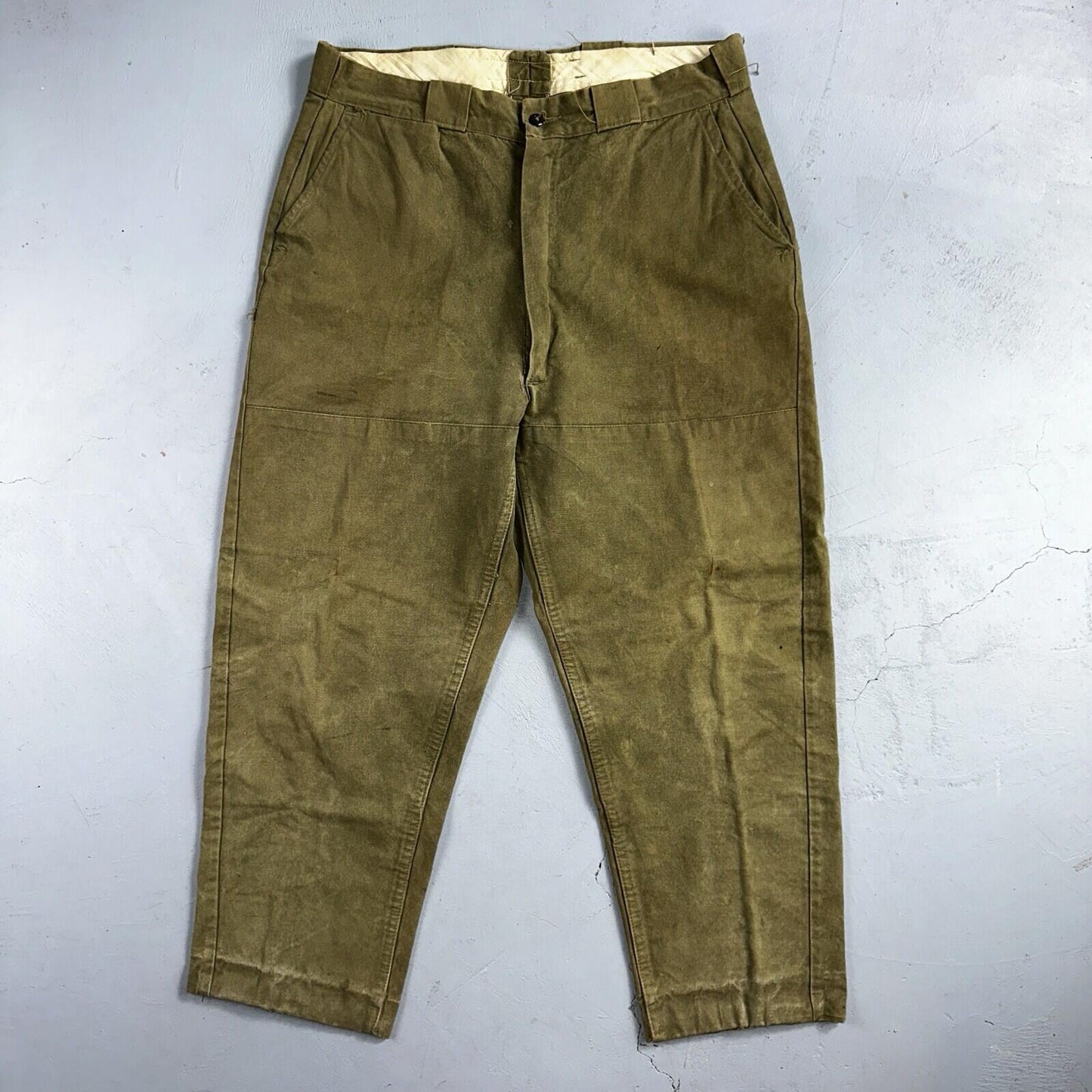Vintage 50s 60s Duck Canvas Hunting Pants Zip Size 33x26 Rockabilly Double Knee
