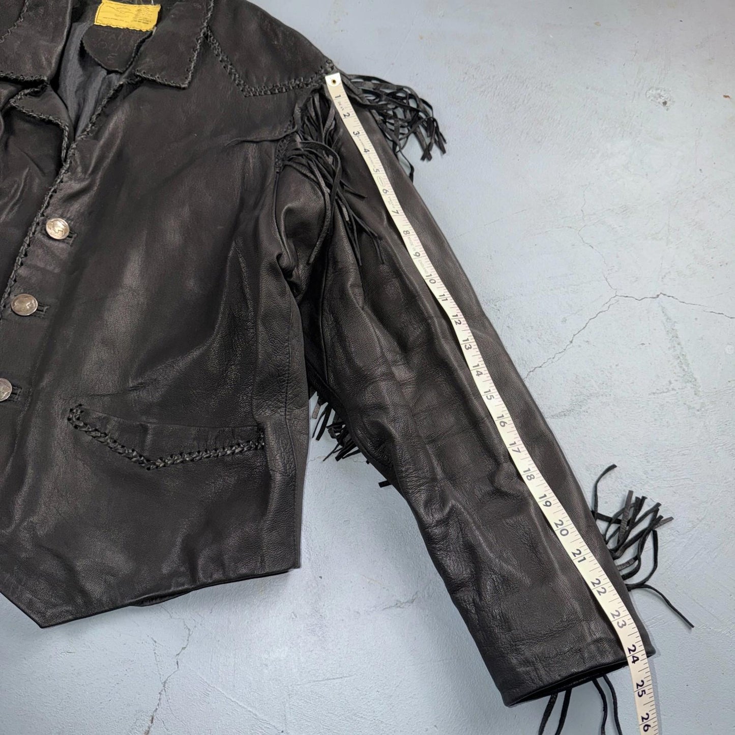 Vintage Buckskin Montana Jacket Black Leather Fringe Western Leather Cowboy 70s