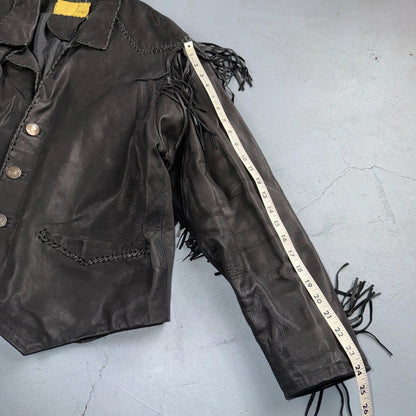 Vintage Buckskin Montana Jacket Black Leather Fringe Western Leather Cowboy 70s