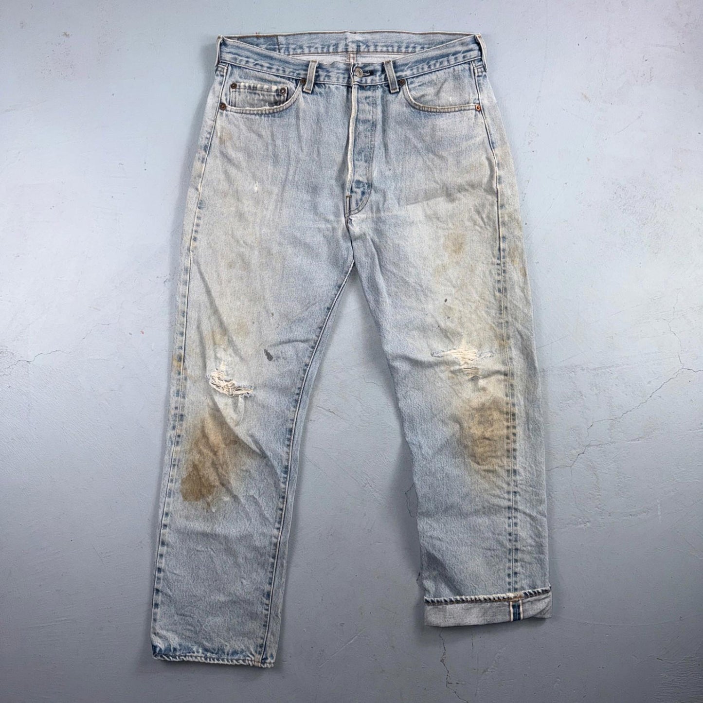 Levis 501 Vintage 80s Redline Selvedge USA XX Jeans Light Wash 36x30 Act 33x28