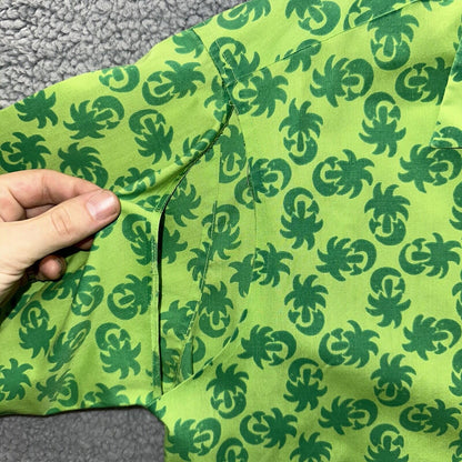 Vintage 50s Hawaiian Aloha Print Shirt Rockabilly Honolulu 60s Button Green