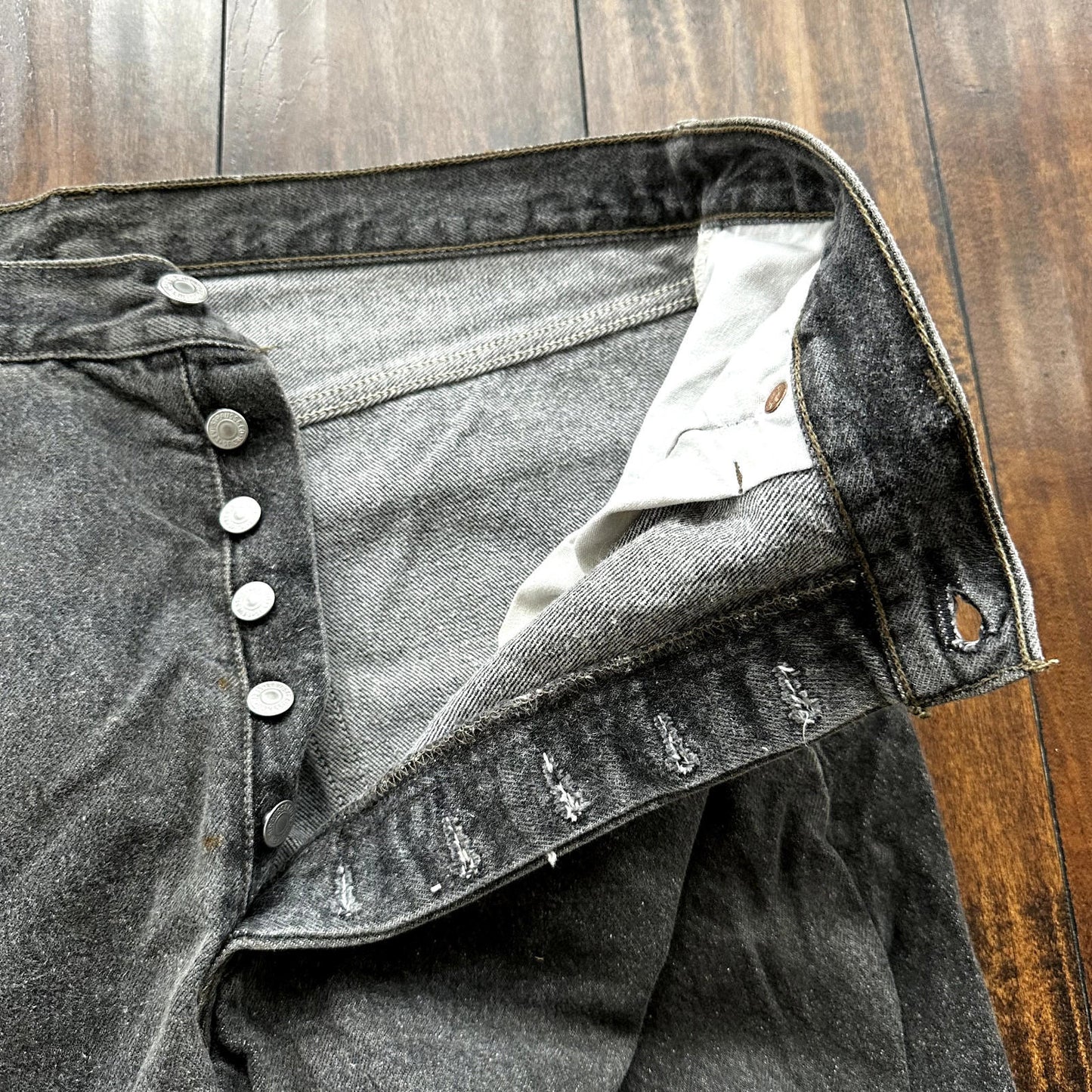 Vintage Levis 501 Button Fly 90s Tag Jeans Black Gray 80s 38x34 Act 35x32