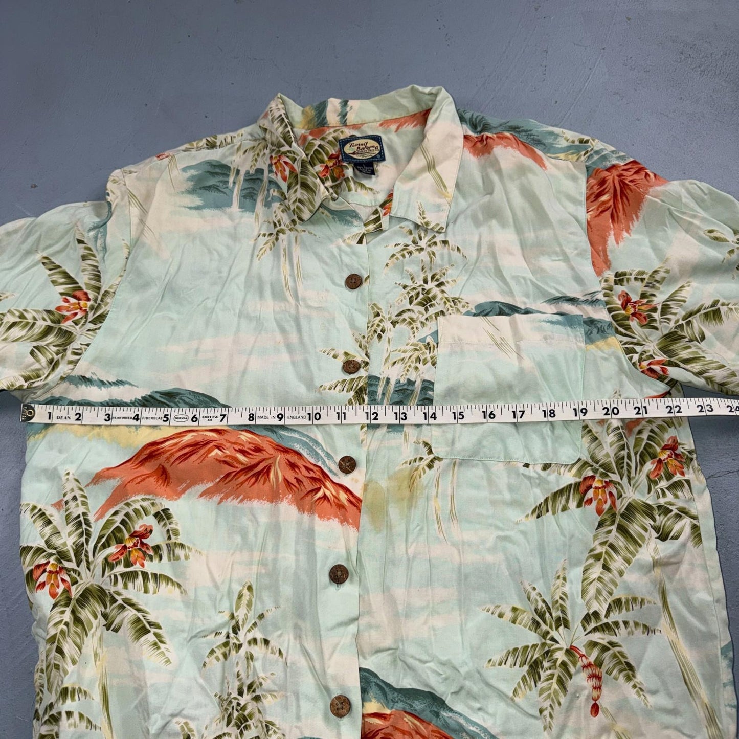 Tommy Bahama Hawaiian Loop Collar Tropical Floral Rayon Camp Shirt L VTG