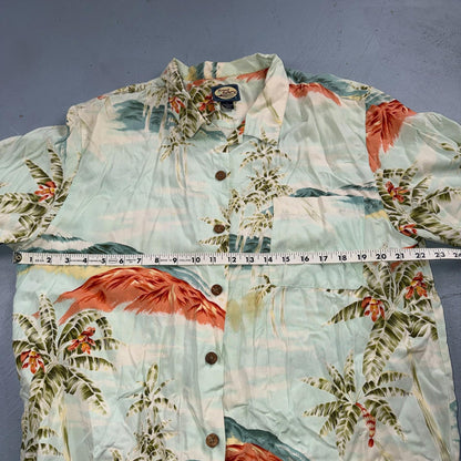 Tommy Bahama Hawaiian Loop Collar Tropical Floral Rayon Camp Shirt L VTG
