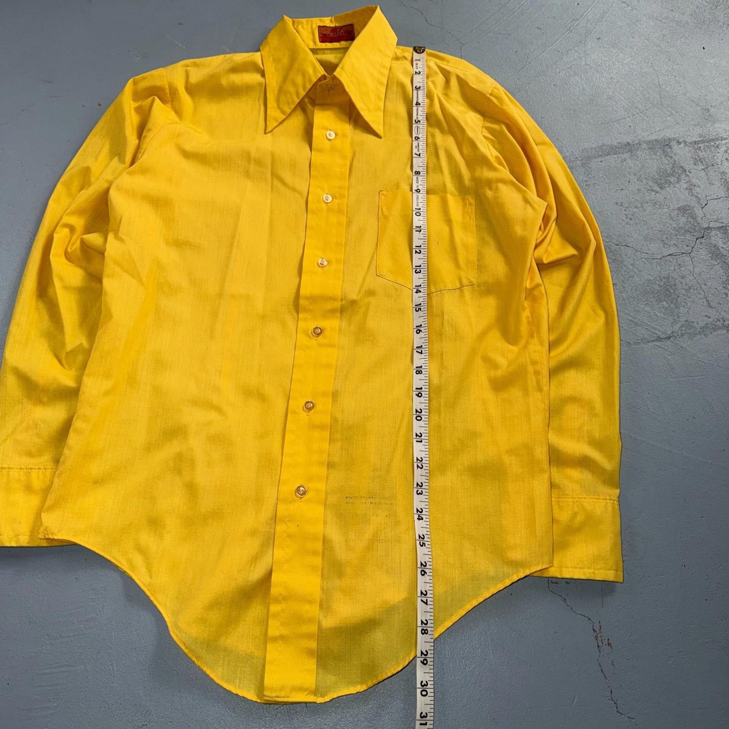 417 by Van Heusen Men's Yellow Tartan Solid Long Sleeve Button-Down Shirt VTG