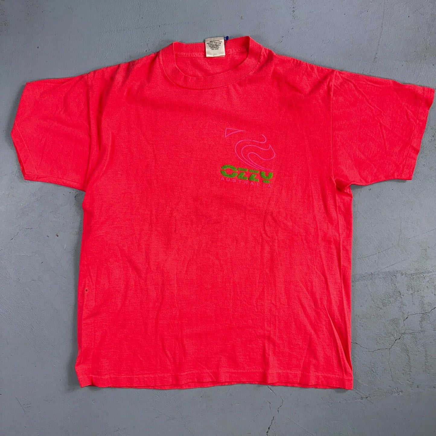 VTG 90s Ozzy Australia Single Stitch T-Shirt Men's Large Neon Pink Surf USA Rare