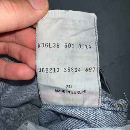 Levis 501 Vintage 90s Europe Straight Leg Jeans Blue Light Wash 36x36 Act 34x29