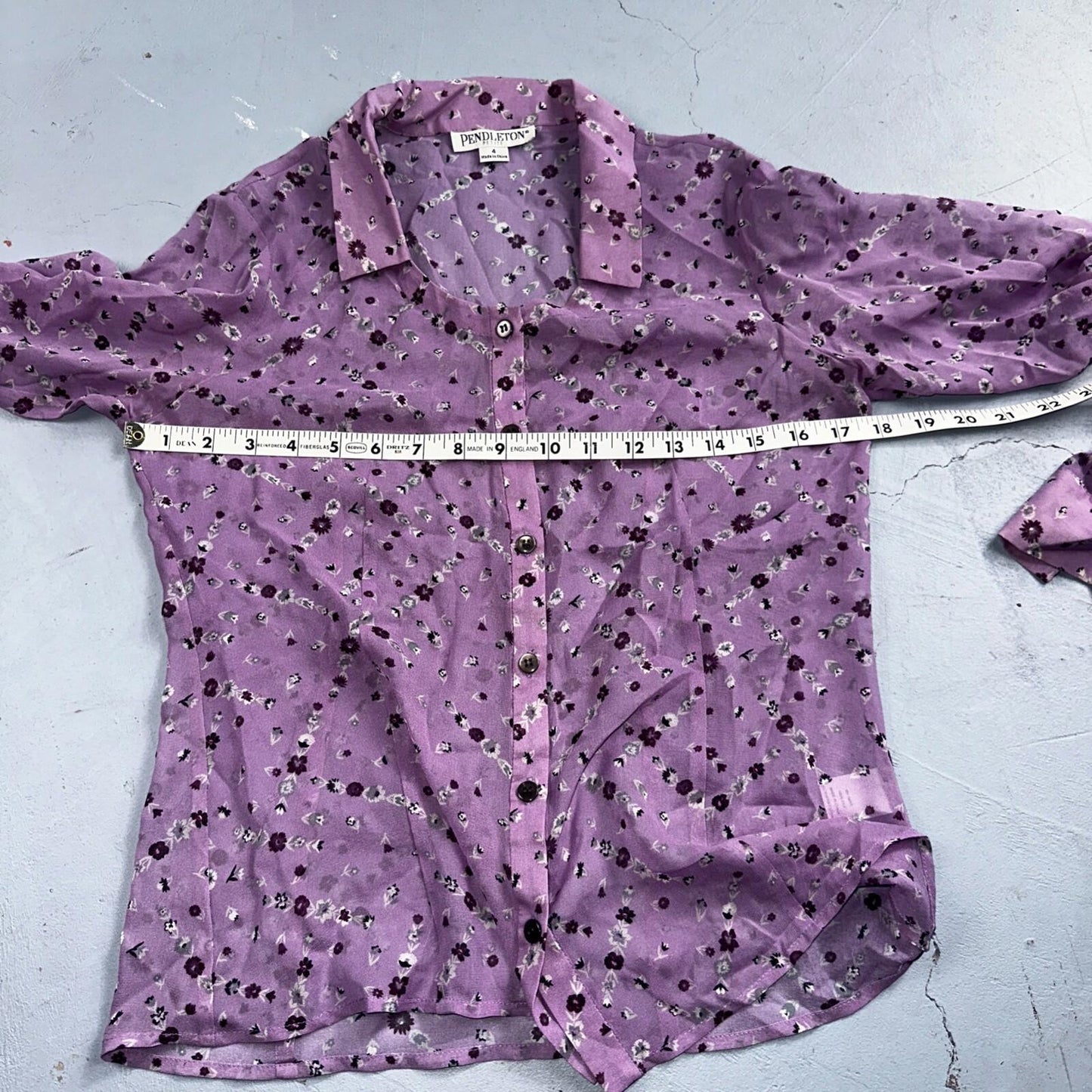 Pendelton 100% Silk Purple Collared Button Down Long Sleeve SZ 4 Petite Flowers