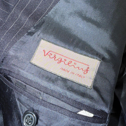 VTG Wool Suit Italy 54 Jacket Sport Coat Virgilini Double Breast Pin Stripe 80s
