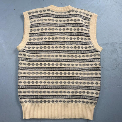 VTG Nordstrom Sweater Vest V-Neck 100% Lambs Wool Womens Size Large Striped