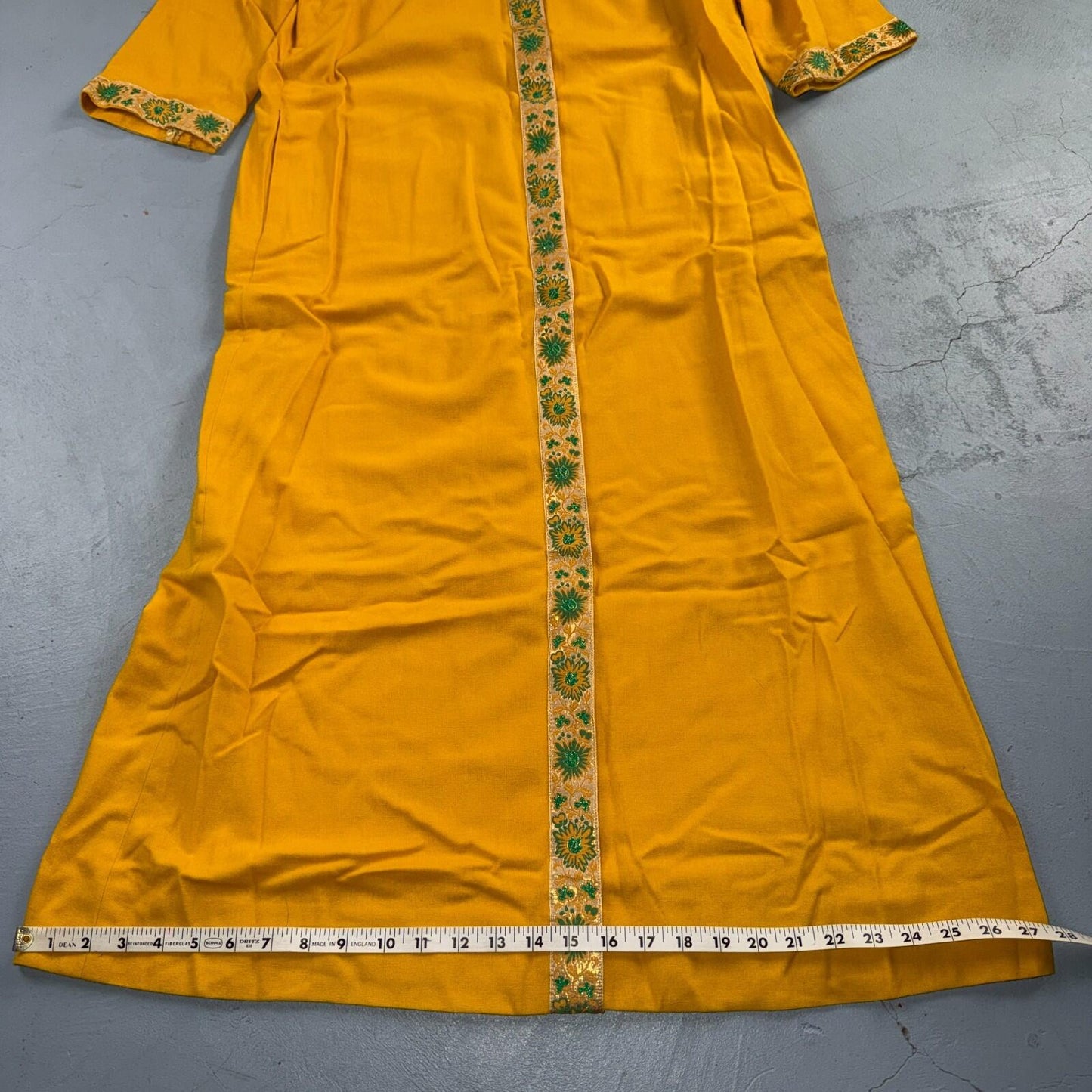 VTG 50s 60s Yellow Long Dress Summer Vibe Movie Belted Boho Hippy Rockabilly