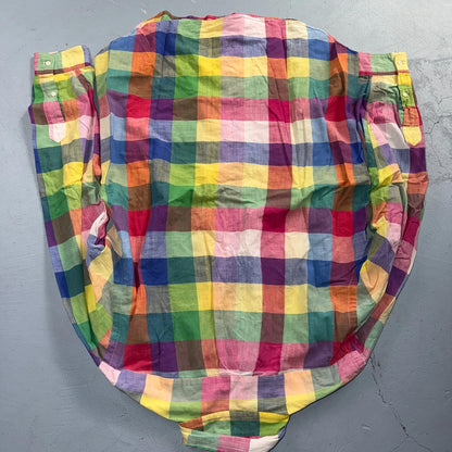 VTG Albert LTD Blue Yellow Button Up Long Sleeve Picnic Plaid Large USA Designer