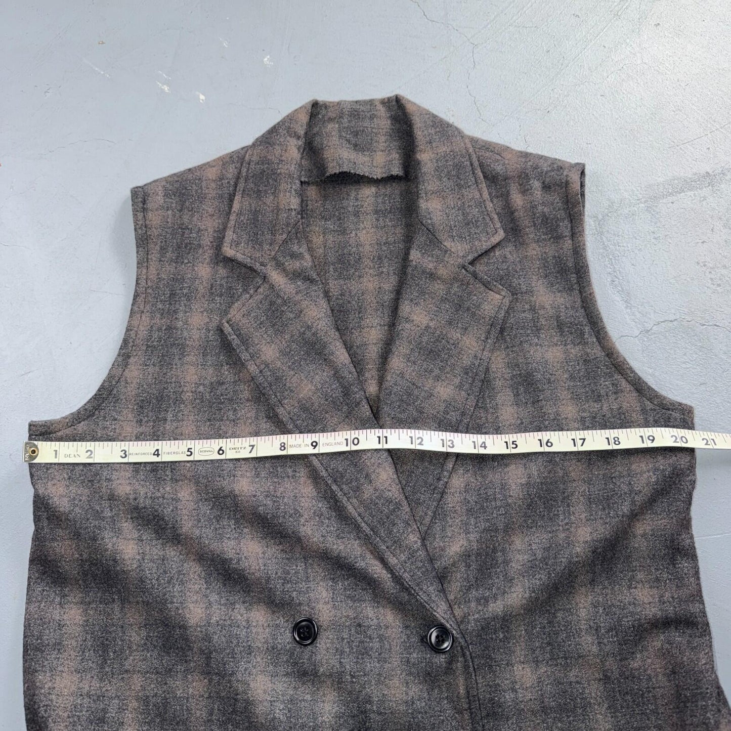 VTG 1960s Hippie Sleeveless Plaid Duster Blazer Jacket Gray Shadow Rockabilly