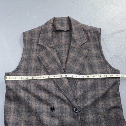 VTG 1960s Hippie Sleeveless Plaid Duster Blazer Jacket Gray Shadow Rockabilly