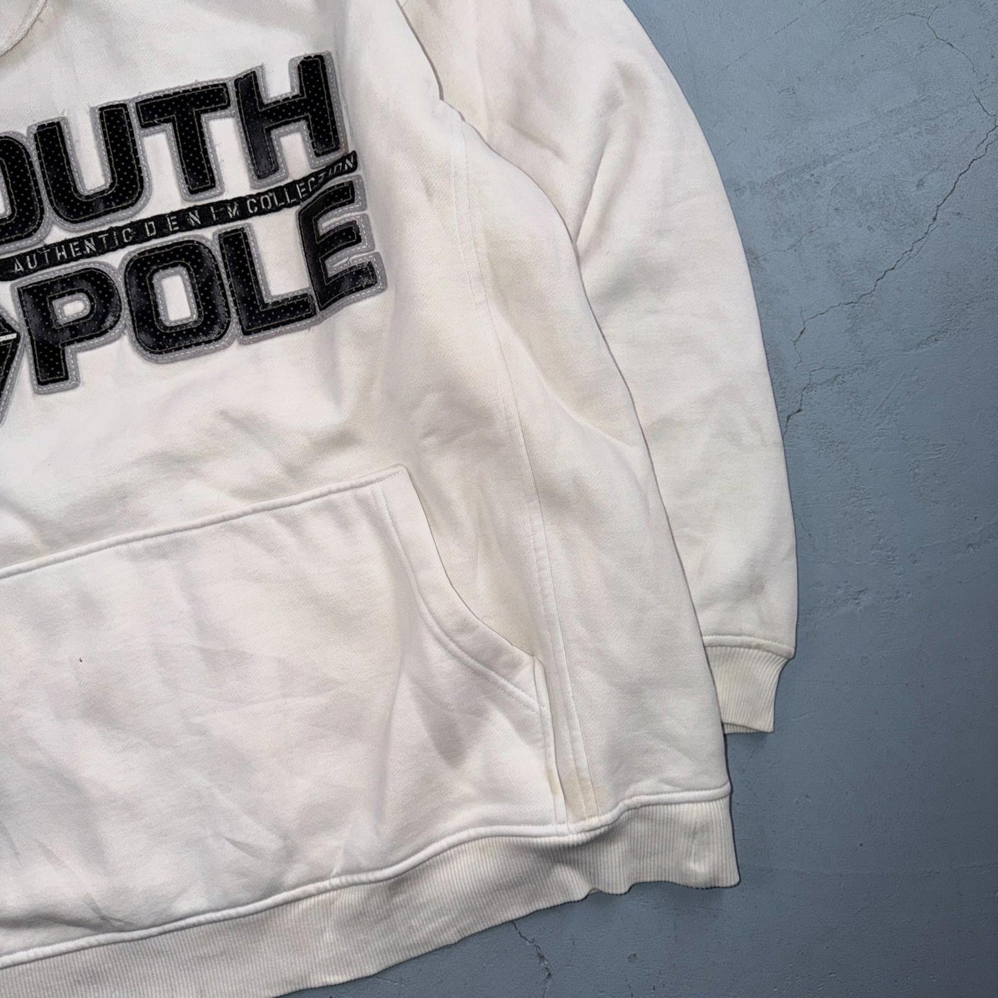 VTG Southpole Hoodie Mens M White Urban Streetwear Drawstring Spell Out Y2K