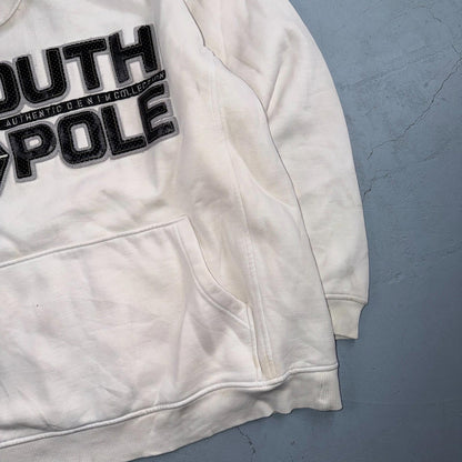 VTG Southpole Hoodie Mens M White Urban Streetwear Drawstring Spell Out Y2K