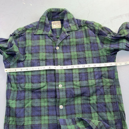 VTG 60s Golden Line Blackwatch Plaid Wool Shirt Loop Collar Rockabilly Japan