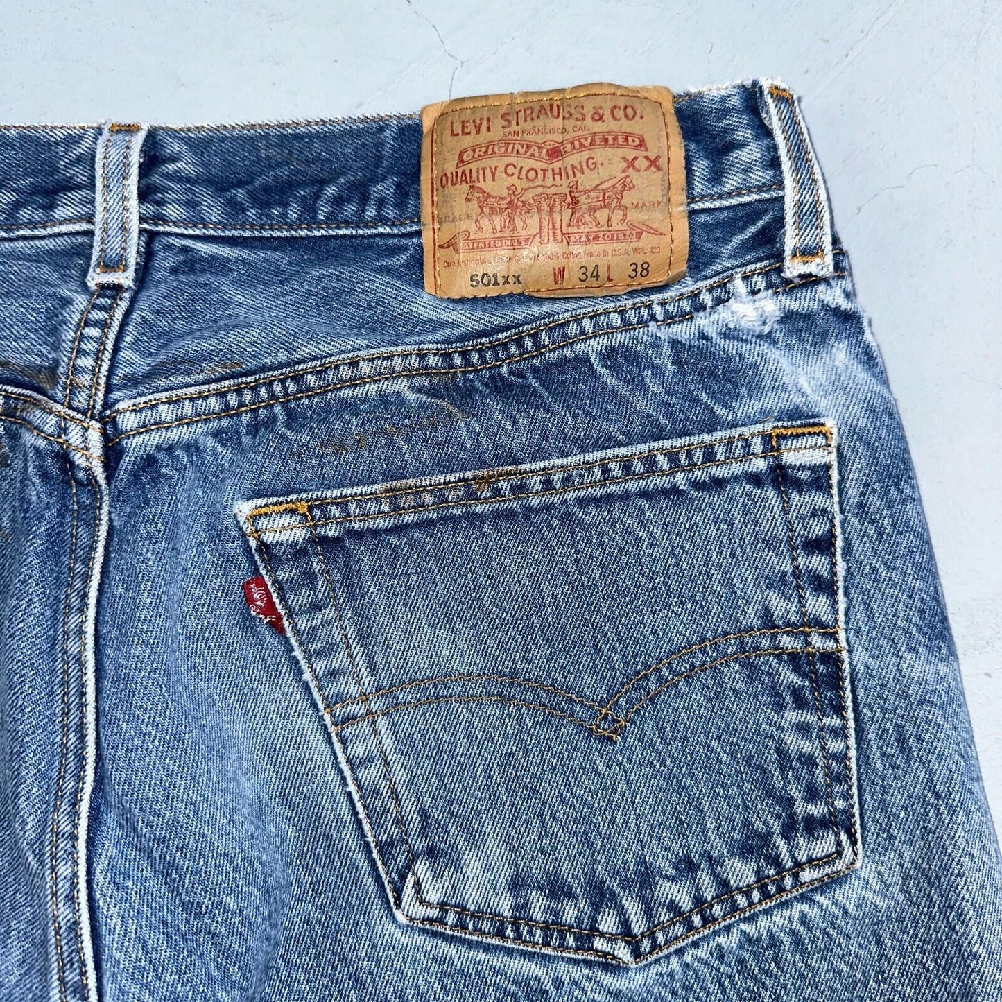 Levis 501 Vintage 90s USA XX Straight Leg Jeans Blue Med Wash 34x38 Act 31x33