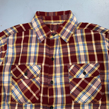 VTG 70s Burgundy Plaid Heavy Flannel Work Shirt Grunge Button Front Penneys Mac