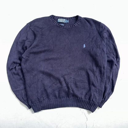 Polo Ralph Lauren Knit Crew Neck Sweater Blue Long Sleeve VTG 90s Cotton Size L