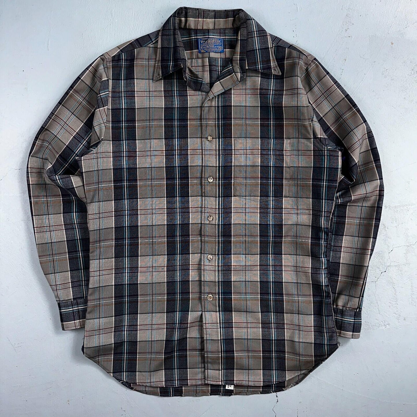 Pendleton Shirt M Blue VTG Virgin Wool Preppy Fireside 60s 70s Outdoors Mens