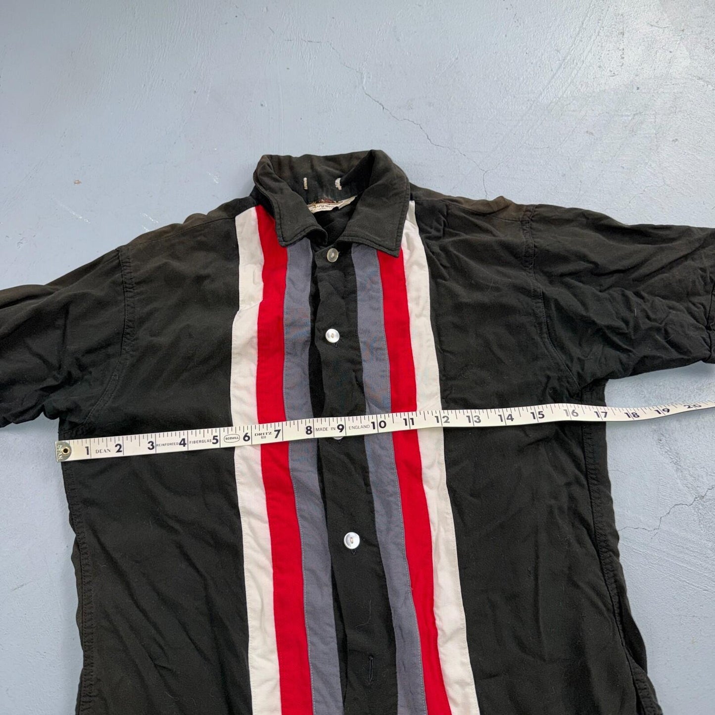 Vintage 50s 60s Striped Rayon Bowling Shirt Size S Red Rockabilly Crop Look