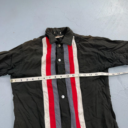 Vintage 50s 60s Striped Rayon Bowling Shirt Size S Red Rockabilly Crop Look