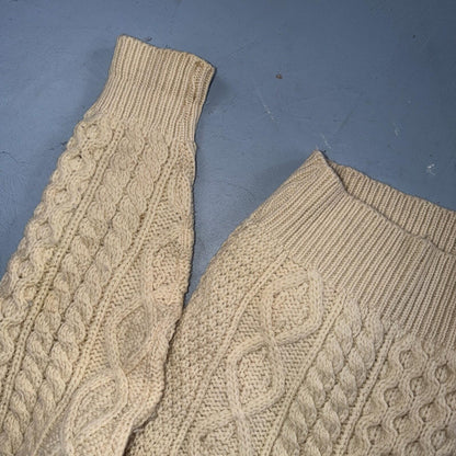 Bemidji VTG Woolen Mills Cream Cable Knit Cardigan Sweater Fisherman Boho 1970s
