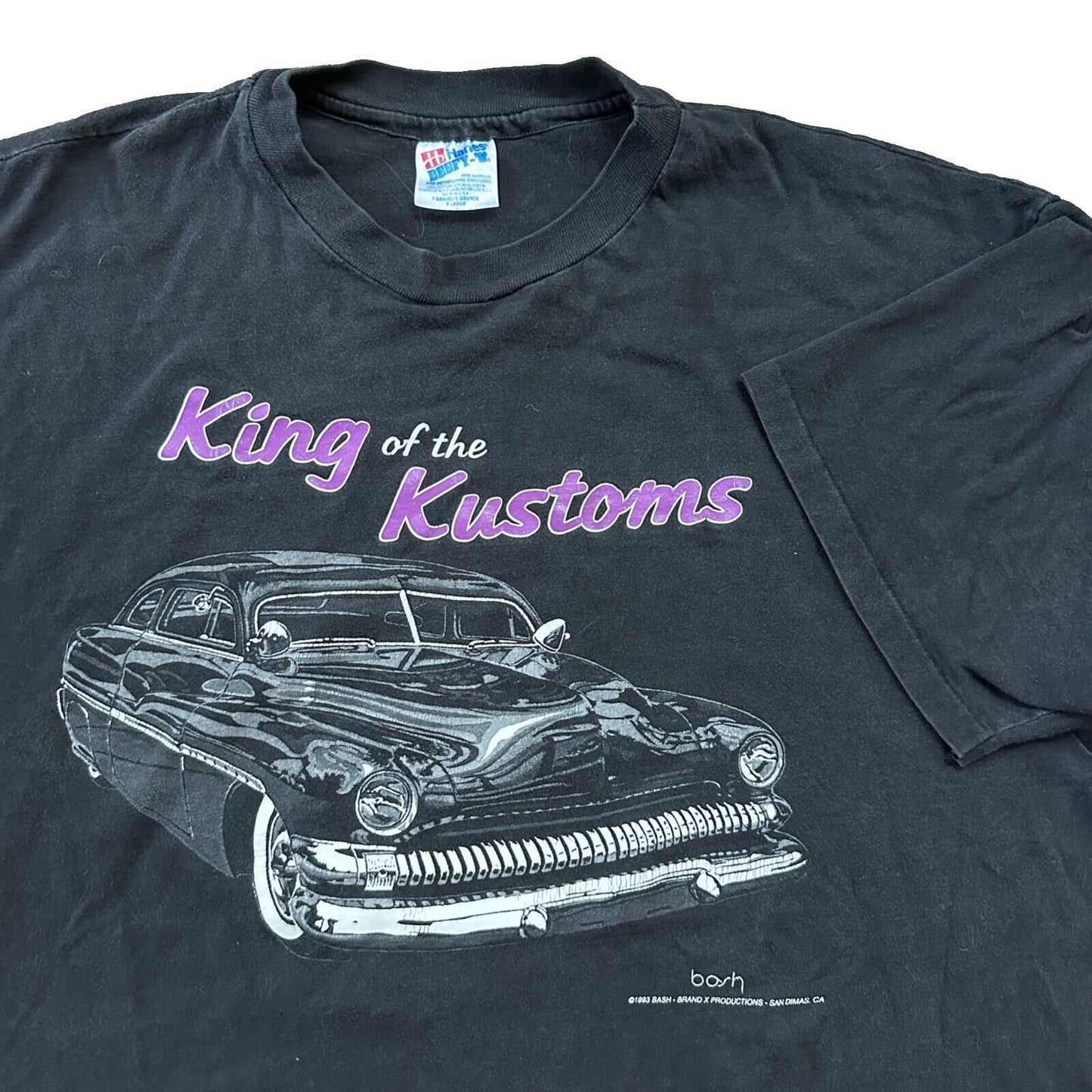 Hanes 90s VTG T Shirt Classic Cars Driving Old Nascar Antique Faded Rap Music